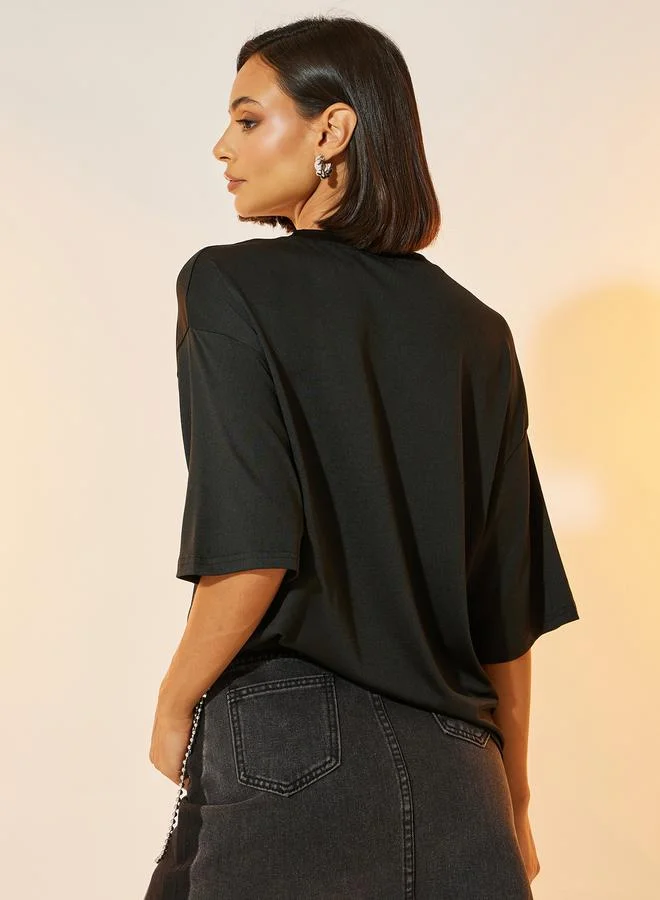 Take Two Oversized Slogan Print Longline T-Shirt