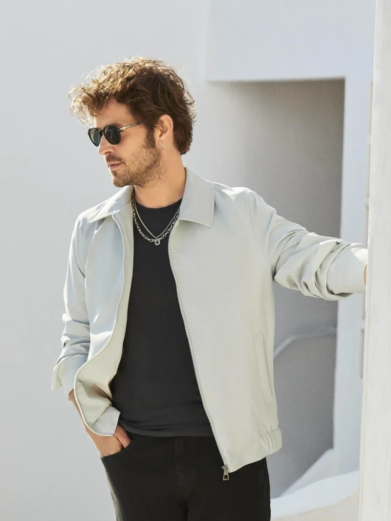 Gray Men's Regular Fit Plain Classic Collar Bomber Coat - 104404