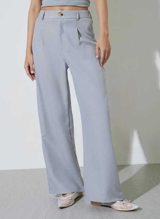 تايك تو Grey Solid Wide Leg Trousers