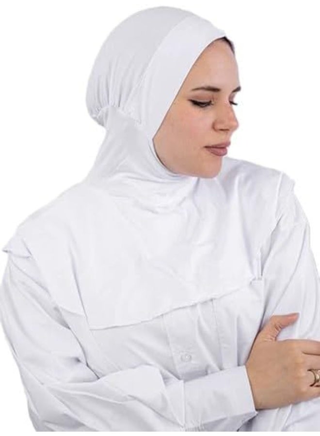 Full Neck Cap Hijab Base – Pure White Color | Comfortable & Stylish Undercap for All Hijabs & Off-white Cream-colored Mesh Summer Cap with Floral - Print – Breathable Lightweight Hat with Cute Ear Accent for Sunny Outdoor Adventures-designBundle - Image 2