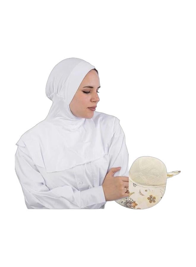 Full Neck Cap Hijab Base – Pure White Color | Comfortable & Stylish Undercap for All Hijabs & Off-white Cream-colored Mesh Summer Cap with Floral - Print – Breathable Lightweight Hat with Cute Ear Accent for Sunny Outdoor Adventures-designBundle - Image 1