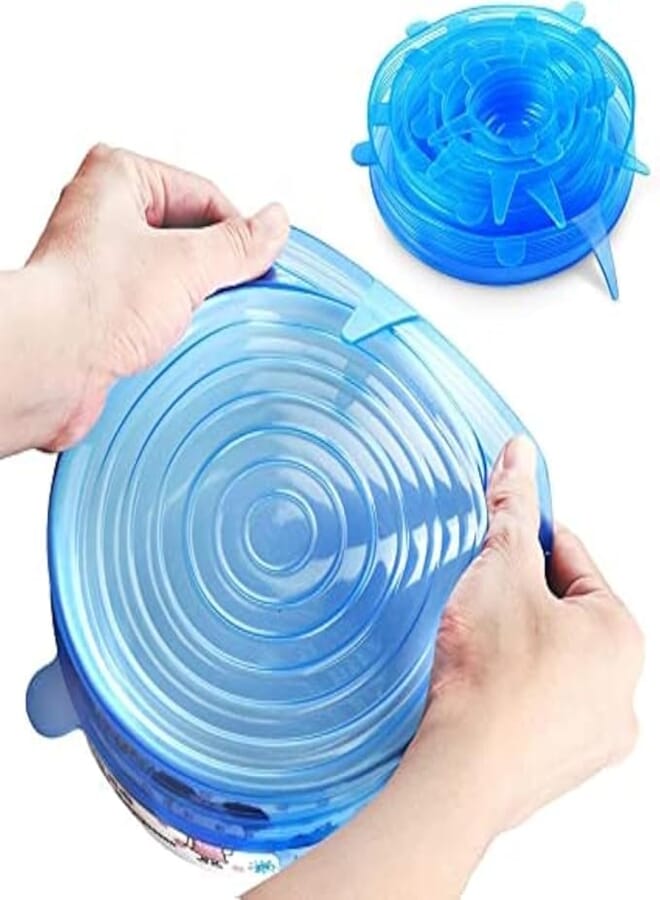 Silicone Stretch Lids | Silicone Lids Food Covers for Bottle, Bowl, Even for Watermelon | Say No to Cling Film Polluting Our Planet - Use Reusable Silicone Lids (6-Pack)