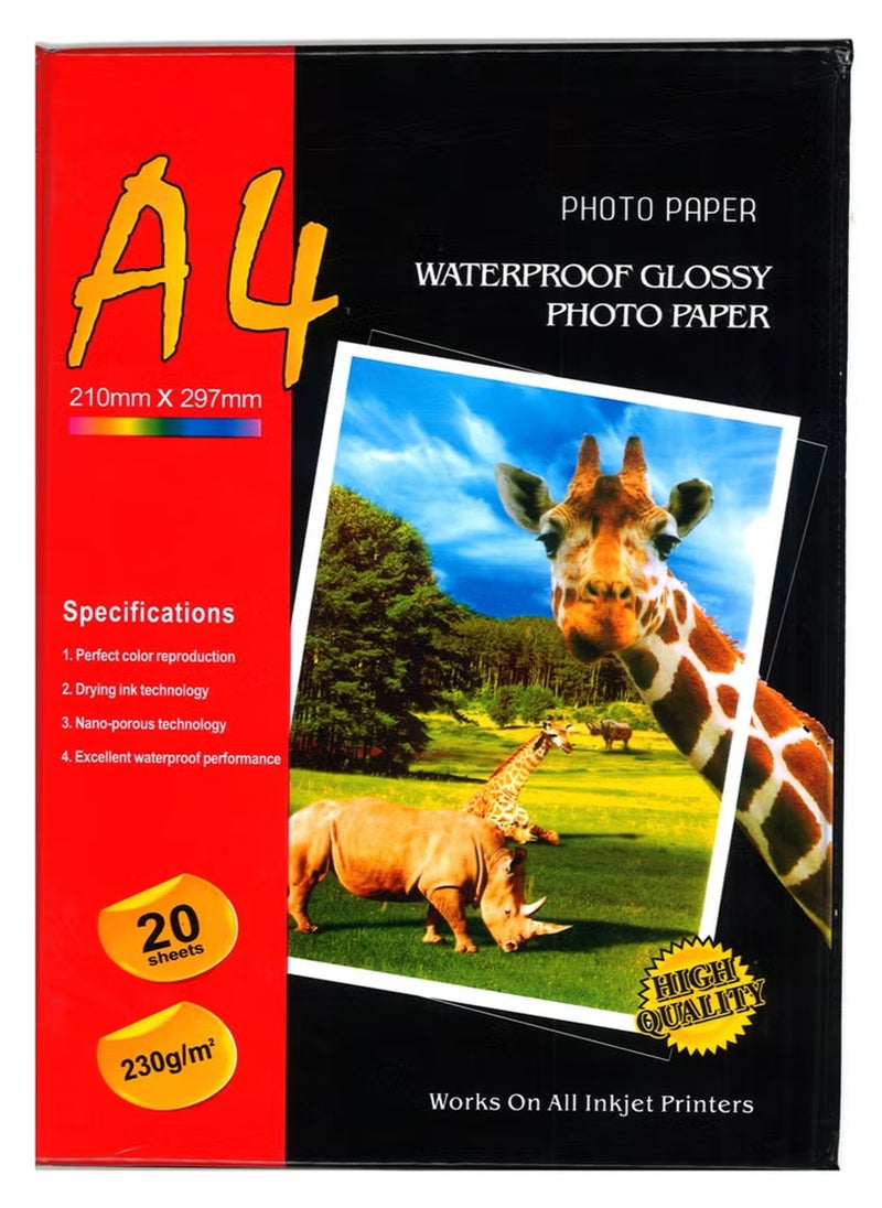 Generic 20-Sheet A4 Size Glossy Photo Paper 230gsm Thickness White  - Image 1