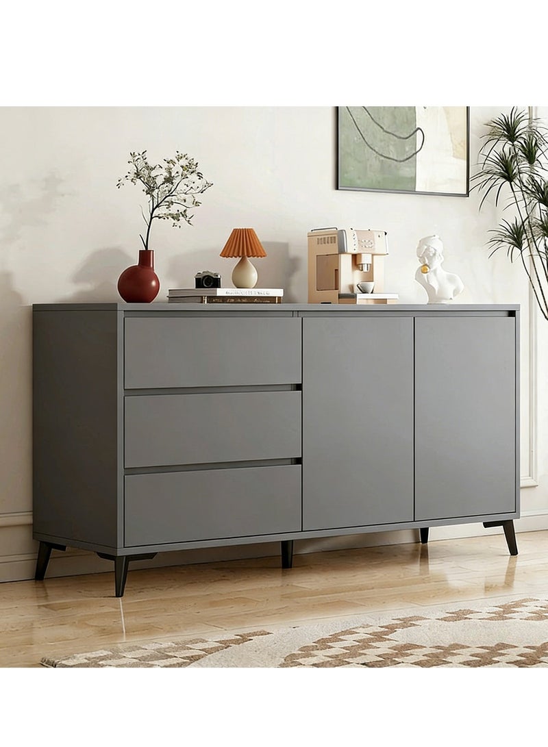 YY-ريشير خزانة جانبية، خزانة تخزين بطول 140 سم، خزانة ركن قهوة بأدراج وأبواب، مناسبة للمدخل، غرفة الطعام، غرفة المعيشة وغرفة النوم - Image 1