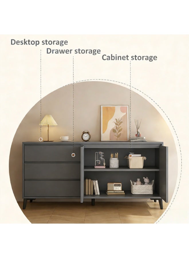 YY-ريشير خزانة جانبية، خزانة تخزين بطول 140 سم، خزانة ركن قهوة بأدراج وأبواب، مناسبة للمدخل، غرفة الطعام، غرفة المعيشة وغرفة النوم - Image 2