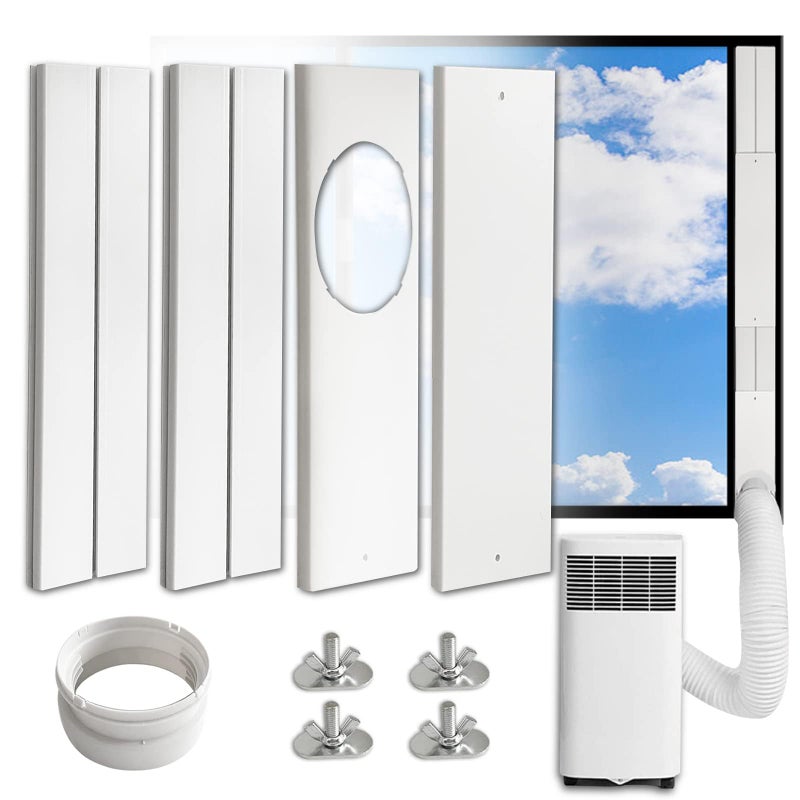 Portable AC Window Vent Kit  Complete Air Conditioner Window Kit Adjustable PVC Window Seal Kit Panels Up to 60 Inches for Universal Thread AC Exhaust Hose of 51 and 59 Diameter