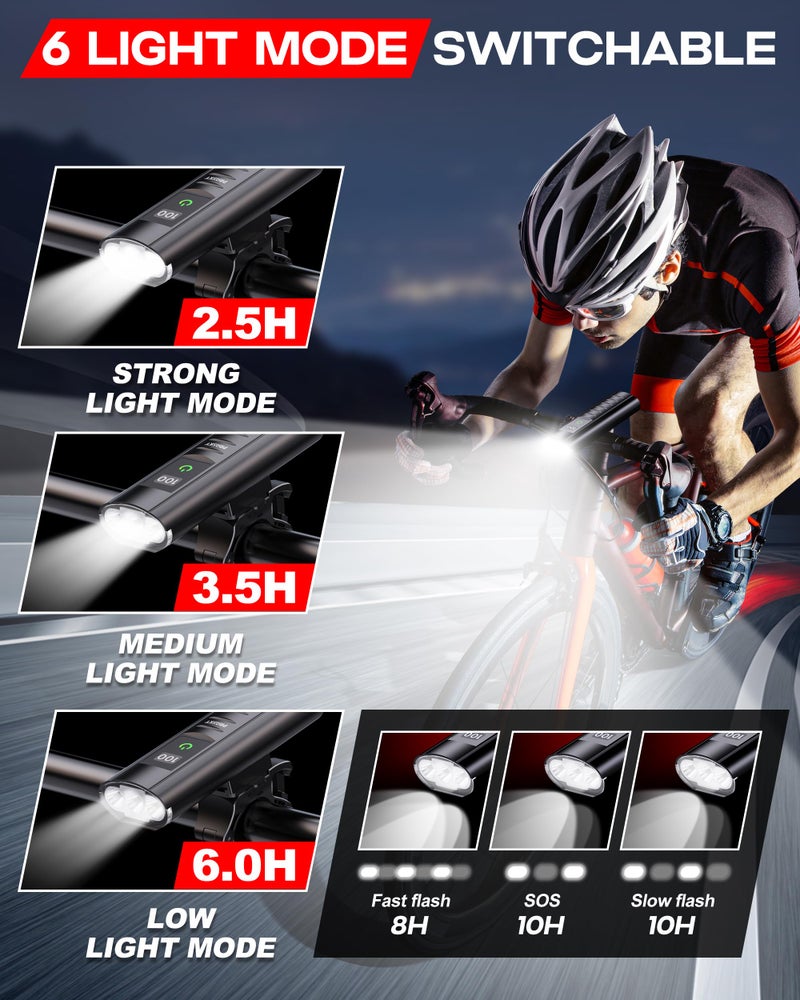 Prasky 9000 Lumens Bike Light Set, Prasky Rechargeable Bicycle Lights Front and Rear, 5000mAh Super Bright LED Bike Headlight, IP65 Waterproof Multiple Modes Road Mountain Bike Lights for Night Riding - Image 4