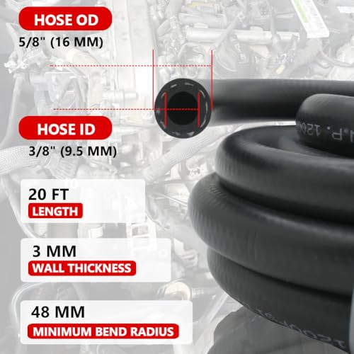 Byredio 38 Fuel Line Hose 300PSI 6AN Fuel Hose 20 FT High Pressure Small Engines Fuel Injection Hose for Oil Gas Fuel Diesel Hydraulic 10mm ID - Image 3
