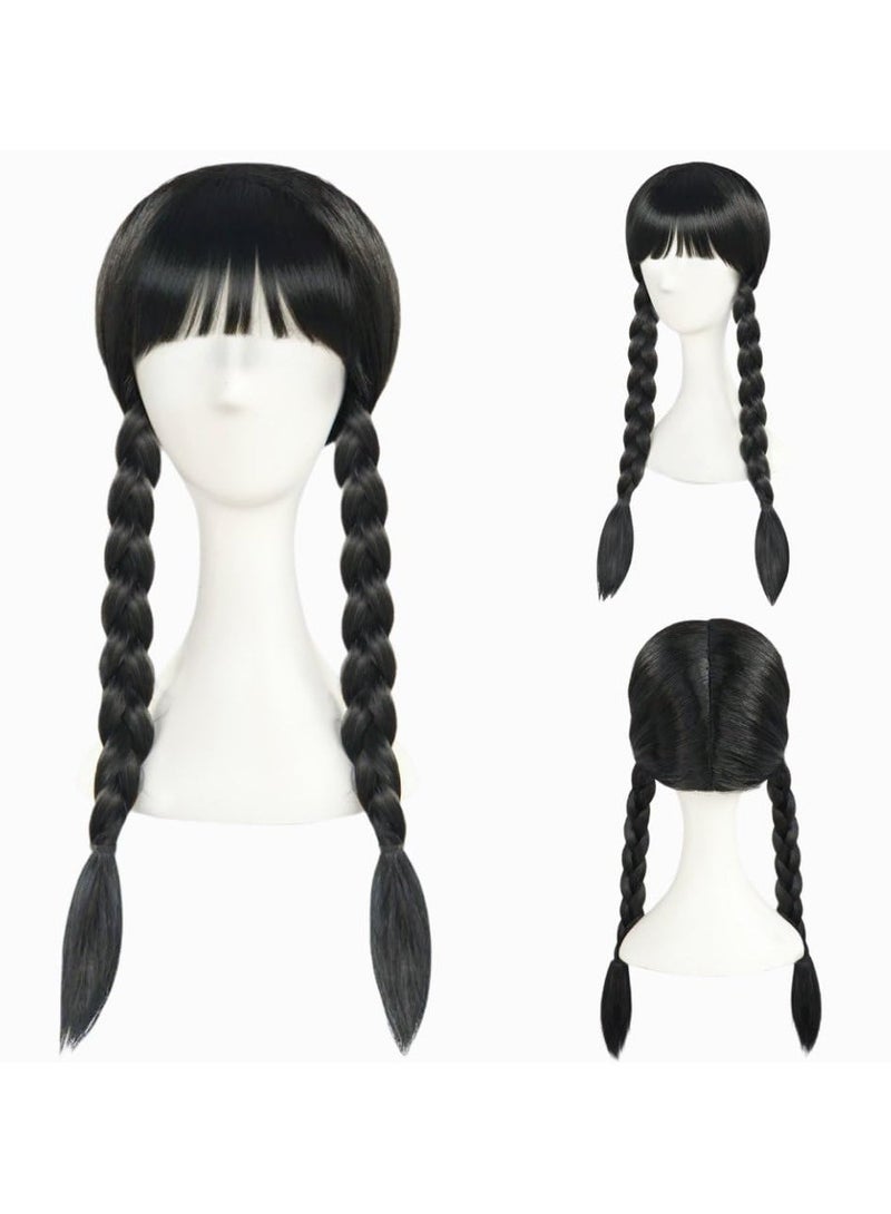 general Wednesday cosplay wig in black double braid high degree of restoration to meet fans' character dressing needs - Image 1