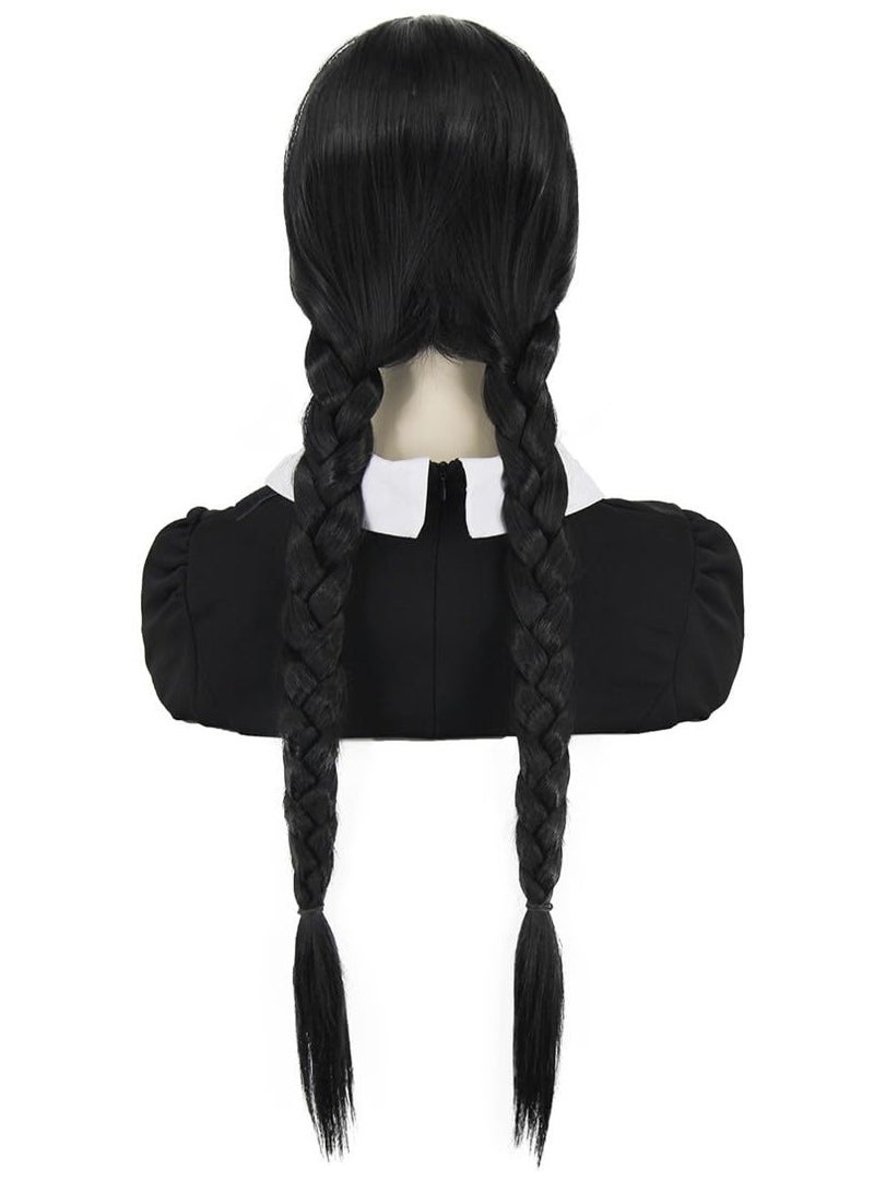 general Wednesday cosplay wig in black double braid high degree of restoration to meet fans' character dressing needs - Image 2