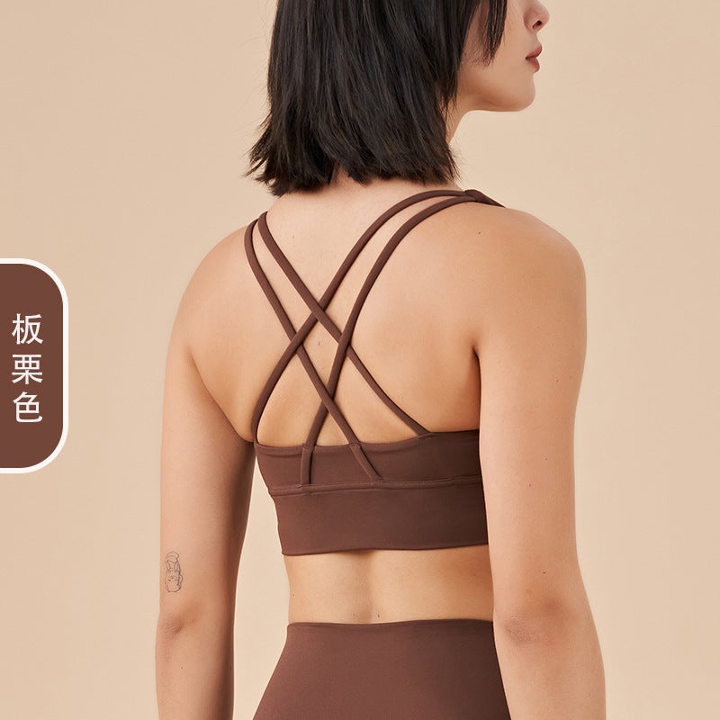 New Lulu Naked Cross Beauty Back Sports Underwear Shockproof Gather Yoga Bra Cloud Fitness Vest - Image 1