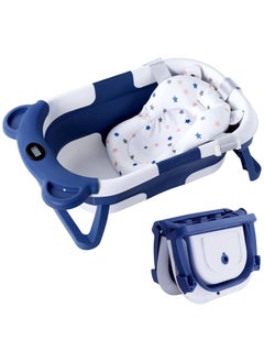 Collapsible Baby Bathtub, Baby Bath Tub with Soft Cushion & Thermometer Sensing, Portable Travel Bathtub with Drain Hole, Durable Baby Bathtub Newborn to Toddler 0-36 Months