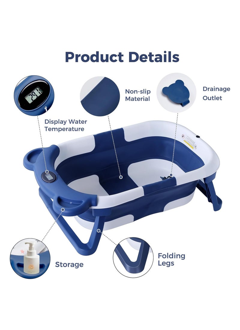 Beauenty - Collapsible Baby Bathtub, Baby Bath Tub with Soft Cushion & Thermometer Sensing, Portable Travel Bathtub with Drain Hole, Durable Baby Bathtub Newborn to Toddler 0-36 Months - Image 1