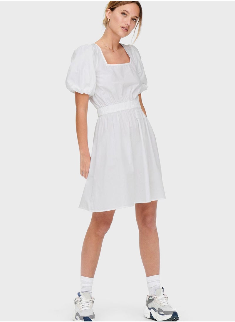 ONLY - Square Neck Puff Sleeve Dress - Image 1