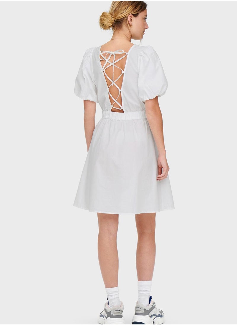 ONLY - Square Neck Puff Sleeve Dress - Image 1