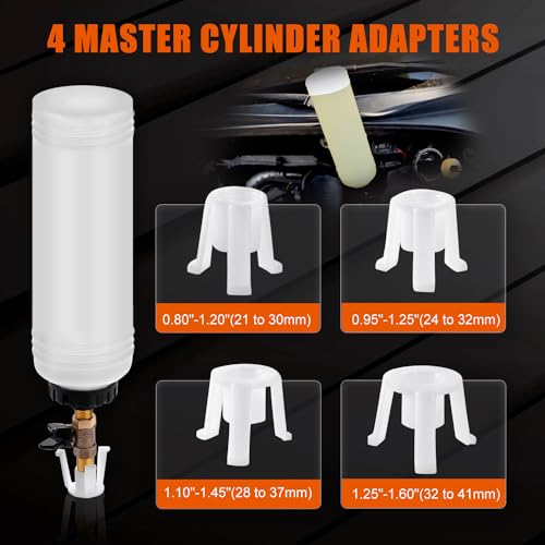 JIFETOR Pneumatic Vacuum Brake and Clutch Fluid Bleeder Tool Kit, Car Truck Motorcycle Brake Oil Change Set with Extractor and Refill Bottle, 4 Master Cylinder Adapters, 2 Air Quick Plugs - Image 4