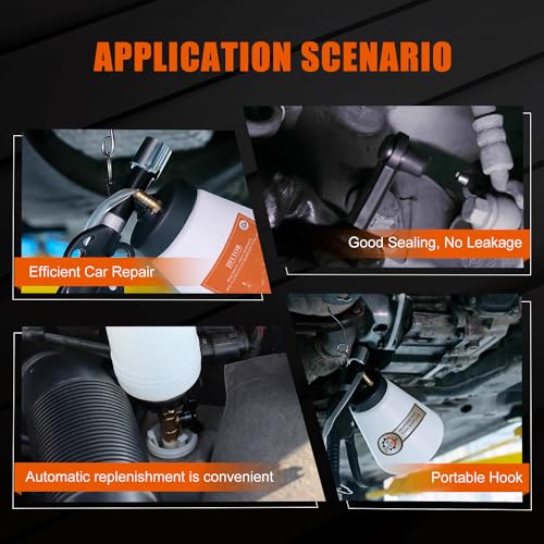 JIFETOR Pneumatic Vacuum Brake and Clutch Fluid Bleeder Tool Kit, Car Truck Motorcycle Brake Oil Change Set with Extractor and Refill Bottle, 4 Master Cylinder Adapters, 2 Air Quick Plugs - Image 5