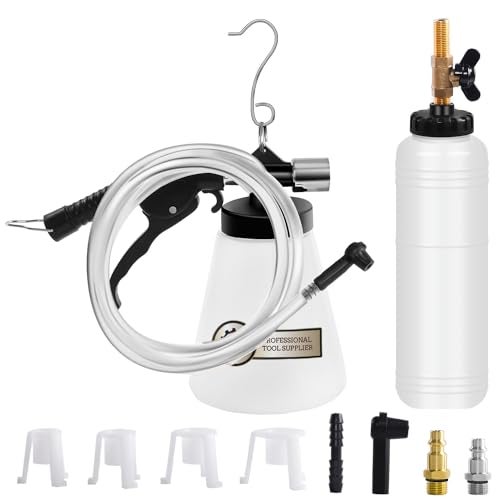JIFETOR Pneumatic Vacuum Brake and Clutch Fluid Bleeder Tool Kit, Car Truck Motorcycle Brake Oil Change Set with Extractor and Refill Bottle, 4 Master Cylinder Adapters, 2 Air Quick Plugs - Image 1