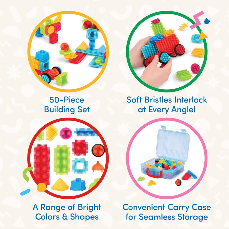 Battat â€“ Bristle Blocks â€“ STEM Interlocking Building Blocks â€“ 50 Pieces Playset â€“ Reusable Carry Case â€“ Developmental Toys for Toddlers & Kids â€“ Basic Builder Case â€“ 2+ Years - Image 4