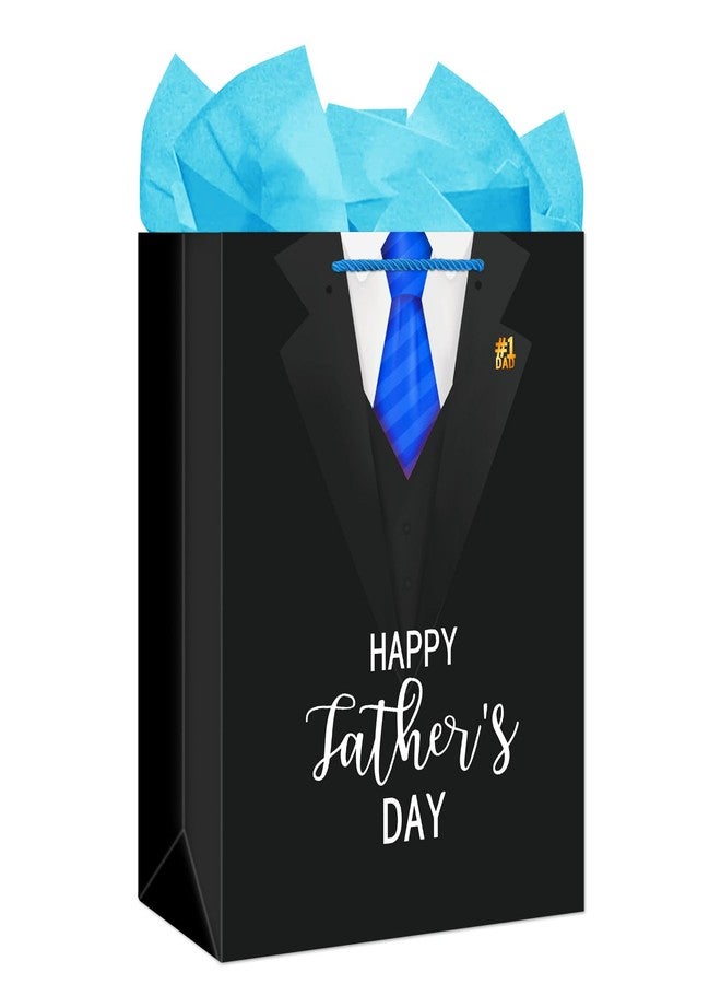 FLYAB Fathers Day Gift Bag - 13" Happy Father's Day Paper Gift Bag with Tissue Paper with Handle Large Gift Bag for Dad Husband Grandpa - Image 1