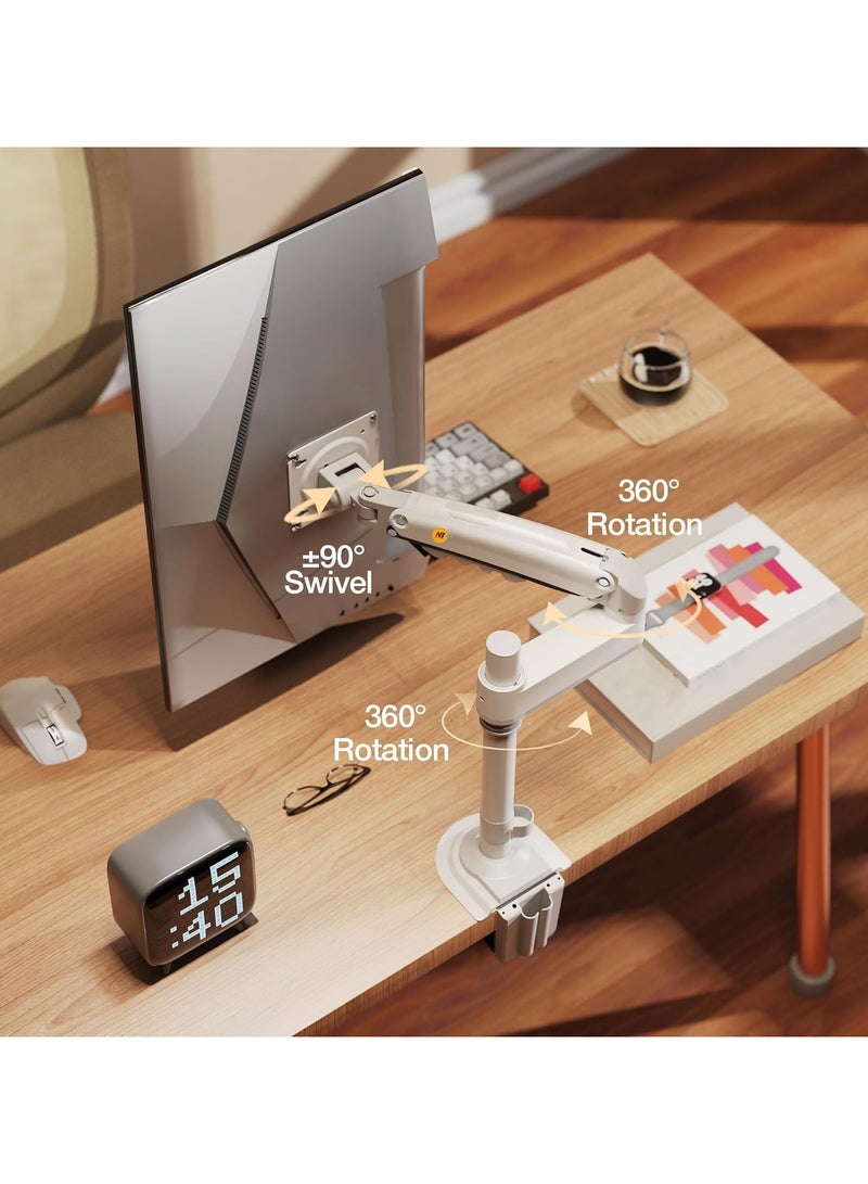 NB ERGONOMIC Universal Monitor Stand with Long Arm, Designed for 17-30 Inch Monitors 2K to 9K, Full Motion and Adjustable Swivel Height, Perfect for Monitors, H100 White  - Image 2