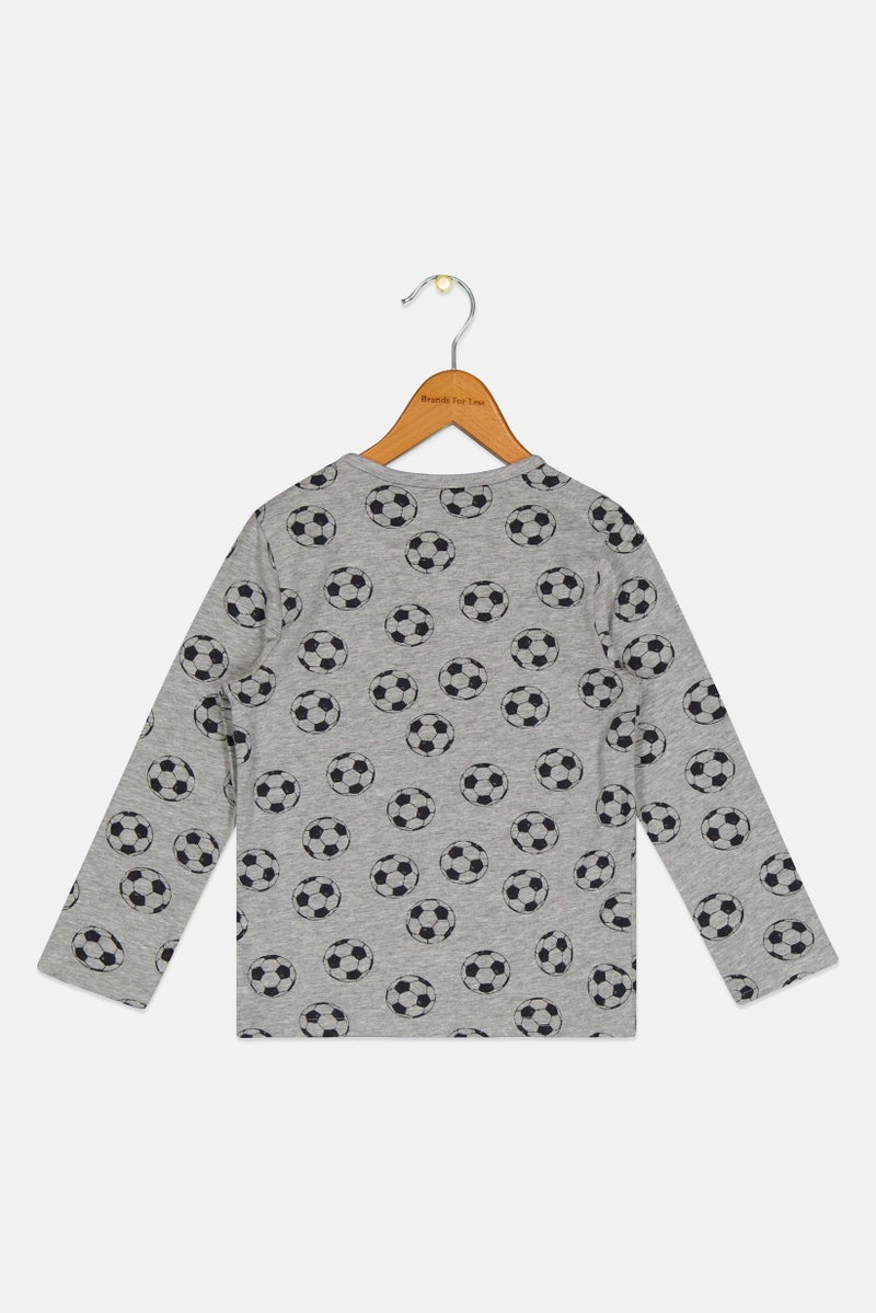 Jack Jones Kids Boy Crew Neck Long Sleeves Allover Print T-shirt, Grey  - Image 2