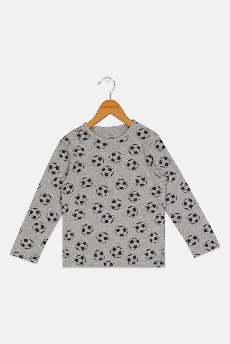 Jack Jones Kids Boy Crew Neck Long Sleeves Allover Print T-shirt, Grey  - Image 1