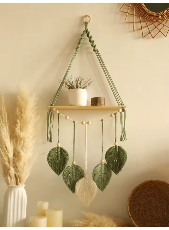 انتيكيانو رف معلق على الحائط بخيوط مكرمية.. ديكور حائط بوهيمي لغرفة النوم - فن جداري من حبل مكرمية منسوج كديكور لرف - Image 1