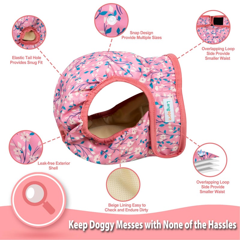 Langsprit Washable Female Dog Diapers - Doggie Reusable Diapers for Doggy Puppy Female in Period - Highly Absorbent Dog Heat Panties Flower-1 M - Image 3