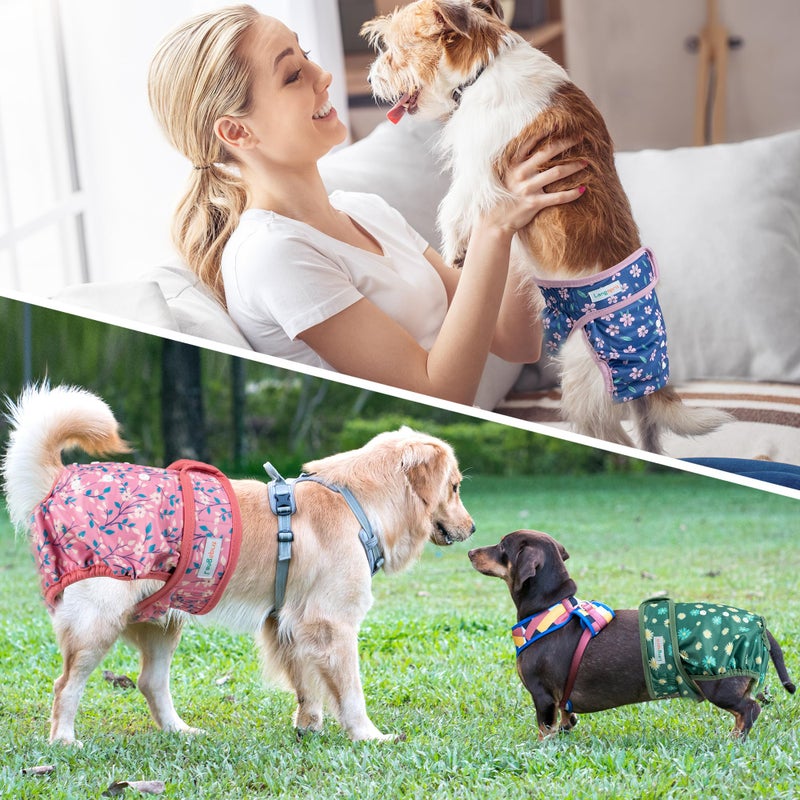 Langsprit Washable Female Dog Diapers - Doggie Reusable Diapers for Doggy Puppy Female in Period - Highly Absorbent Dog Heat Panties Flower-1 M - Image 5