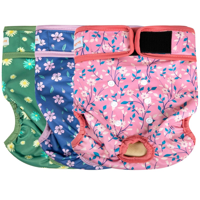 Langsprit Washable Female Dog Diapers - Doggie Reusable Diapers for Doggy Puppy Female in Period - Highly Absorbent Dog Heat Panties Flower-1 M - Image 1