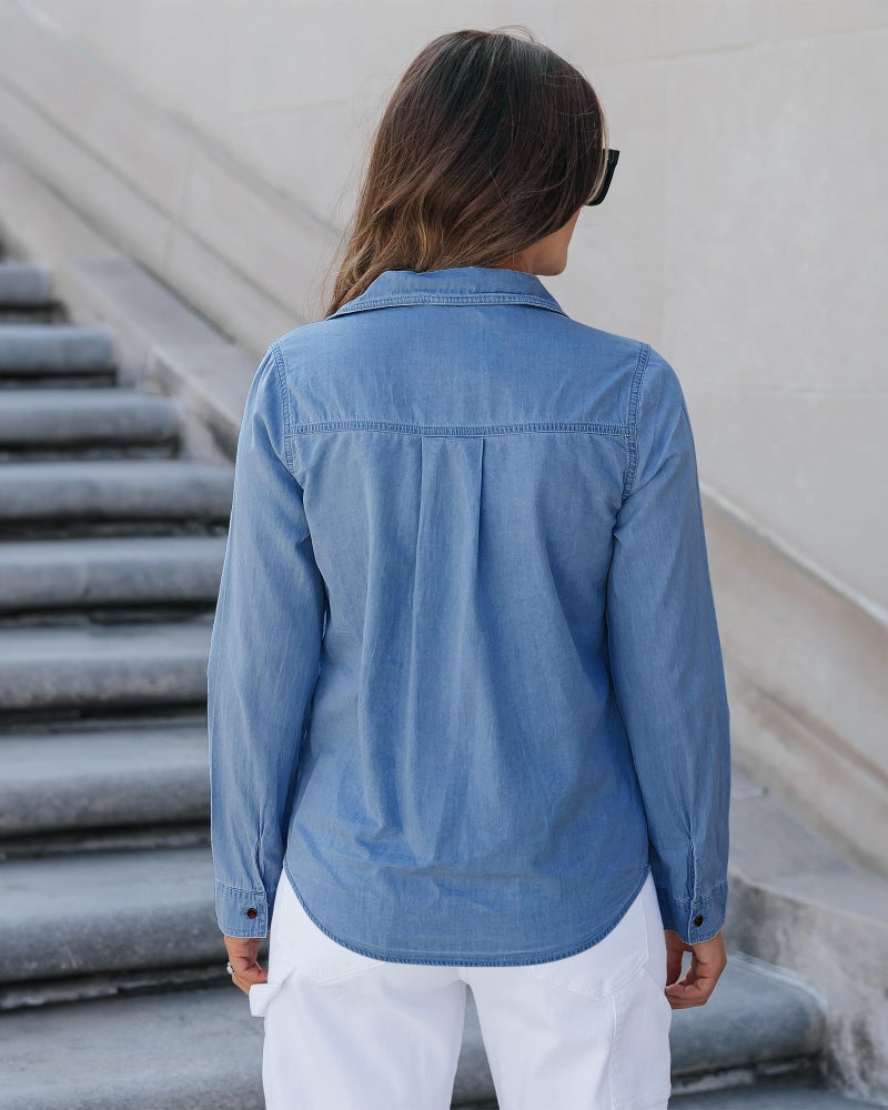 luvamia Denim Shirt Women Chambray Jean Western Shirts Long Sleeve Button Down Tops A Lapis Air X-Large Fits US 16-18 - Image 2