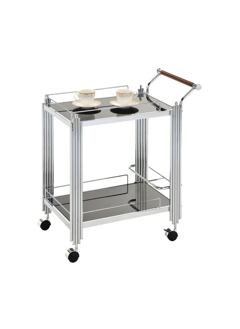 DANUBE HOME - Naill 2-Tier Kitchen Dining Serving Trolley Heavy Duty Rolling Cart with Wheels Modern Design Furniture Serving Cart for Dining Room L71xW42xH78cm Silver - Image 1