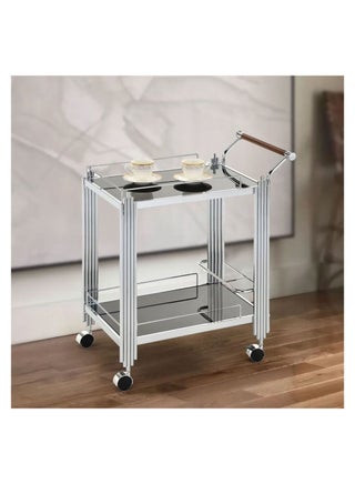 Naill 2-Tier Kitchen Dining Serving Trolley Heavy Duty Rolling Cart with Wheels Modern Design Furniture Serving Cart for Dining Room L71xW42xH78cm Silver - pzsku/Z9D806E96E887834AB208Z/45/_/1672820410/ecf63973-b6f9-4e63-b42e-c9f95083f646