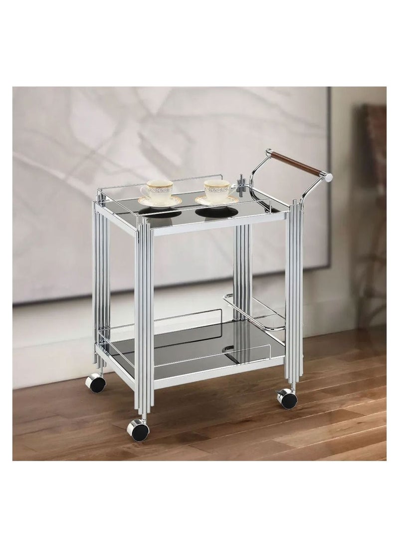 DANUBE HOME - Naill 2-Tier Kitchen Dining Serving Trolley Heavy Duty Rolling Cart with Wheels Modern Design Furniture Serving Cart for Dining Room L71xW42xH78cm Silver - Image 1