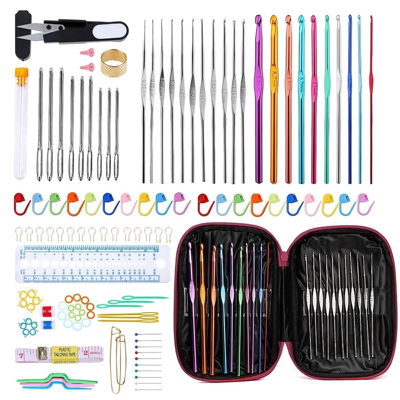 Tusmad 127 Pcs Crochet Kit for Beginners Crochet Hook Set Aluminum Handle Crochet Needle Accessories with Storage Box Se with Storage Case Ergonomic Knitting Needles