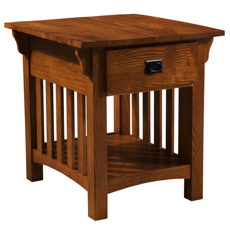 Leick Home Mission End Table Solid Wood 1 Storage Drawer Additional Secret Compartment Bottom Display Shelf EasyAssembly Medium Oak 200 in L x 240 in W x 240 in H 8222SC