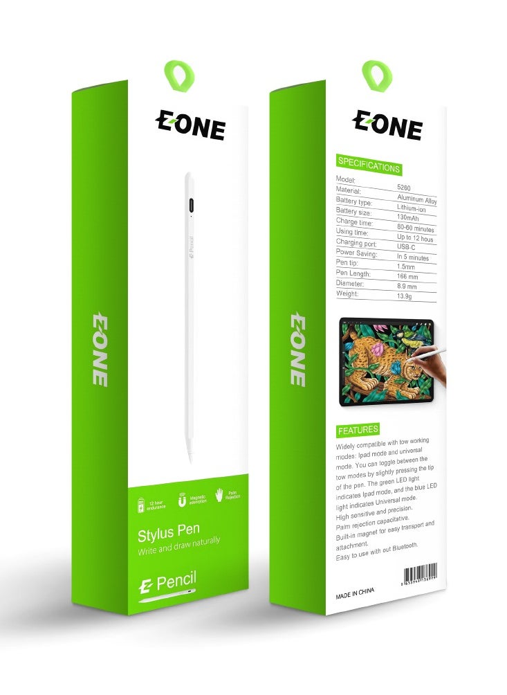 Eone - E-Pencil, Smart Digital Pen for Writing and Drawing that Supports all Smart Devices that Support a Touch Screen - White - Image 1