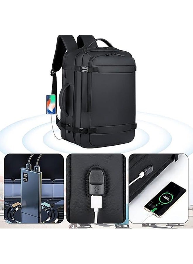 Yoawllty Travel Backpack for Men with USB Port,  17 Inch Large Capacity Laptop Backpack, Waterproof Expandable Luggage Backpack & Cabin Bag(Black) - Image 5