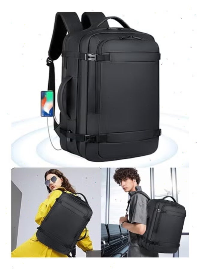 Yoawllty Travel Backpack for Men with USB Port,  17 Inch Large Capacity Laptop Backpack, Waterproof Expandable Luggage Backpack & Cabin Bag(Black) - Image 3