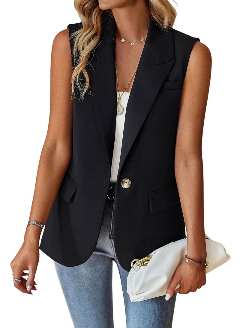utcoco Women's Casual Business Blazer Vest Sleeveless Open Front Blazer Waistcoat with Pockets (Small, Black) - Image 1