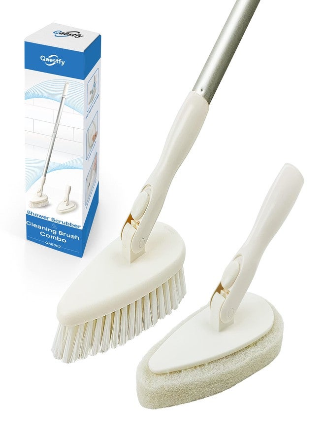 Qaestfy Shower Scrubber Cleaning Brush Combo Bath Tub Tile Cleaner Scrubber Brush with 51'' Adjustable Long Handle Scrub Brush for Bathroom Shower Bathtub Wall Mop Cleaning Scrubbing - Image 1