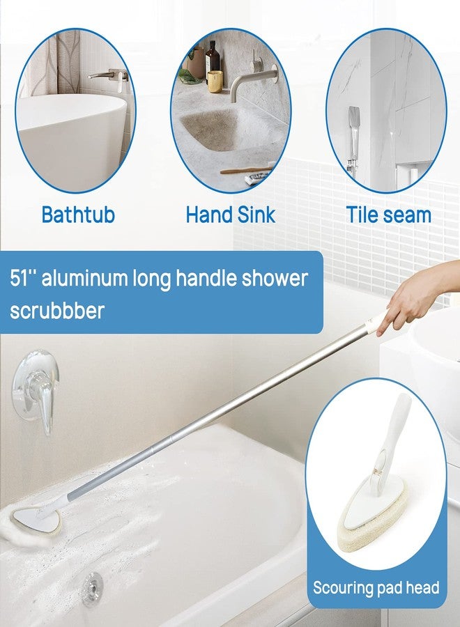Qaestfy Shower Scrubber Cleaning Brush Combo Bath Tub Tile Cleaner Scrubber Brush with 51'' Adjustable Long Handle Scrub Brush for Bathroom Shower Bathtub Wall Mop Cleaning Scrubbing - Image 2
