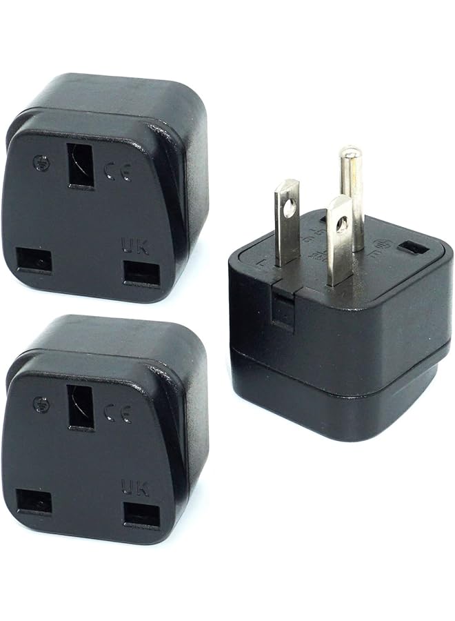 promass UAE/KSA/UK to US/Canada/Japan Plug Adaptor, 3-pin UAE/KSA/UK Plug Convert to 3-pin United State/Canada Socket with Safety Shutter (3 Pieces, Black) - Image 1