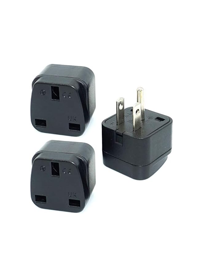 promass UAE/KSA/UK to US/Canada/Japan Plug Adaptor, 3-pin UAE/KSA/UK Plug Convert to 3-pin United State/Canada Socket with Safety Shutter (3 Pieces, Black) - Image 2