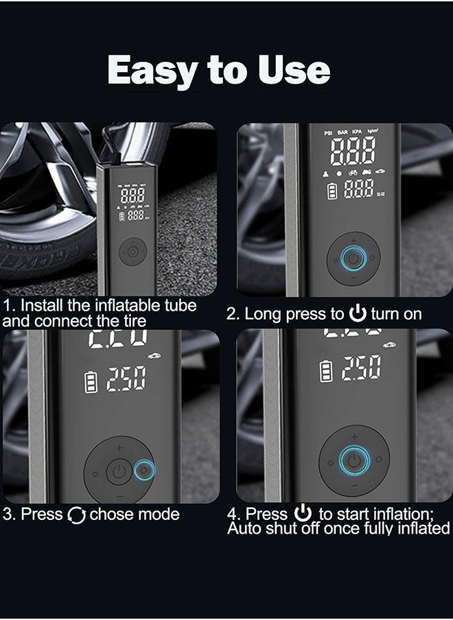 Joshberg Portable Air Compressor Tire Inflator Pump,150 PSI Electric Air Pump with LCD Dual Screen for Car,Motor,Bike,Ball,6000mAh,Black  - Image 5