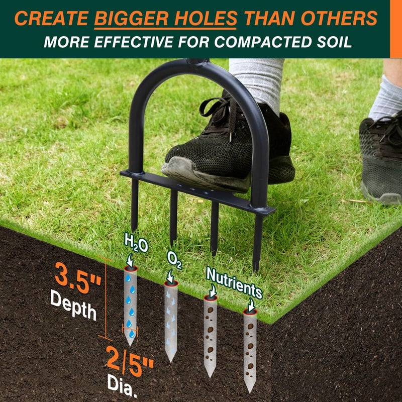 Colwelt Lawn Aerator Tool 38inch, Heavy Duty Grass Spike Aerator for Compacted Soil Aeration, Manual Lawn Air Aerators Tool with,Wide Foot Plate, Rugged Steel Spikes 3.5â€™â€™ in Length, 2/5â€™â€™ in Dia. - Image 2