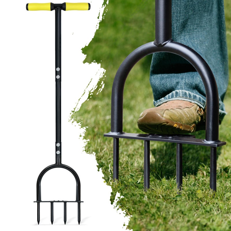 Colwelt Lawn Aerator Tool 38inch, Heavy Duty Grass Spike Aerator for Compacted Soil Aeration, Manual Lawn Air Aerators Tool with,Wide Foot Plate, Rugged Steel Spikes 3.5â€™â€™ in Length, 2/5â€™â€™ in Dia. - Image 1