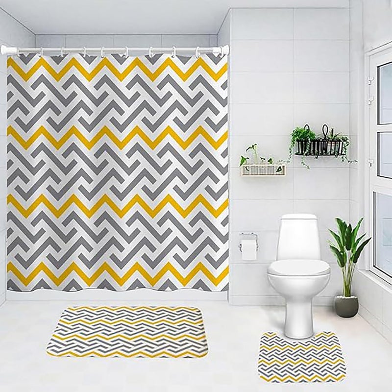 Kuber Industries Shower Curtain & Bathmat Set | Non-Slip Bath mats for Bathroom | Easy-Slide Curtains | Polyester Curtain or Bathmat for Bath D?cor | YX0151-3T | 3 Pcs Set | Multicolor - Image 1