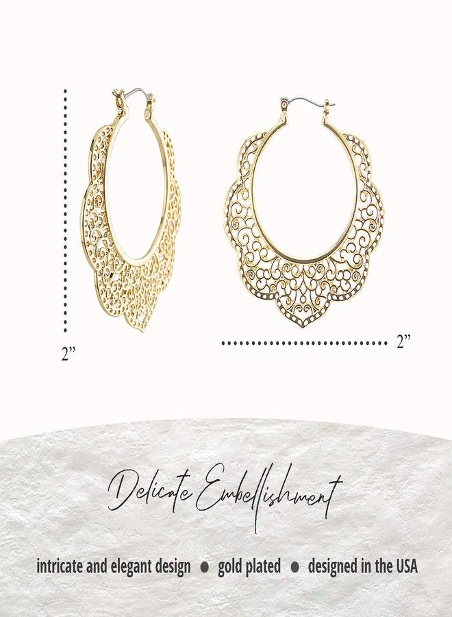 NTLX Bohemian Boho Filigree Hoop Earrings for Women - Intricate & Delicate Cutout Design Details - Tribal Floral Gypsy Lightweight Geometric Metallic Statement Earrings (Outer Floral - Gold) - Image 2